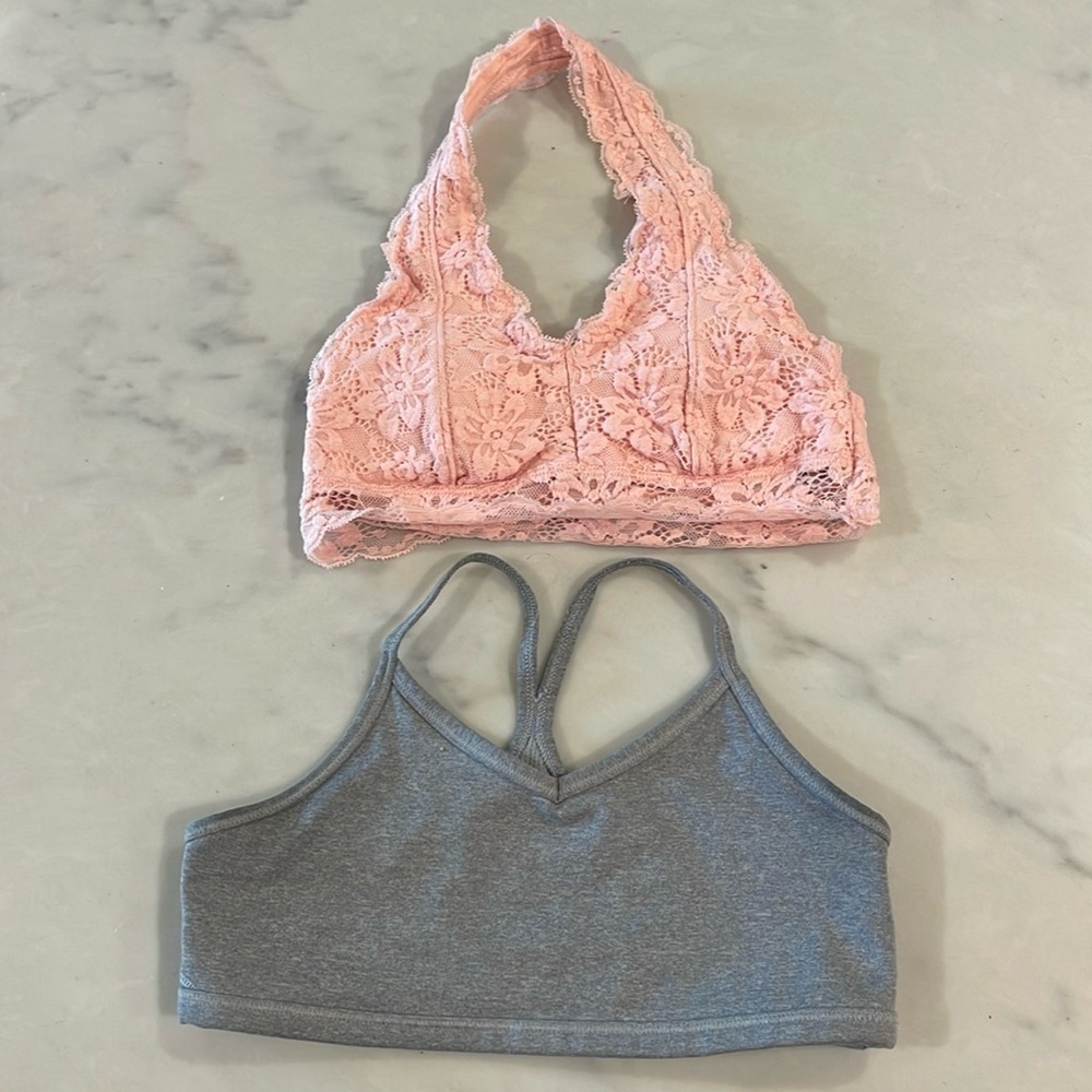 Athleta Girl Sports Bra Pink Lace Halter Bra Girls 8-10